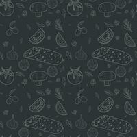 Pepperoni Pizza Ingredients Thin Line Seamless Pattern Background. Vector