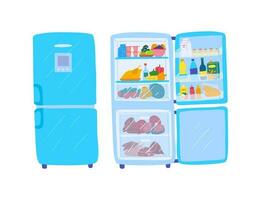 Cartoon Color Closed and Open View Fridge Set. Vector