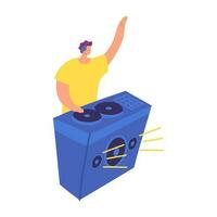 Cartoon Color Character Dj Guy Party or Discotheque Concept. Vector