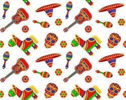 Cartoon Color Mexican Fiesta Seamless Pattern Background. Vector