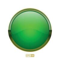 green button with gold border on white background. Luxury green glossy button. vector