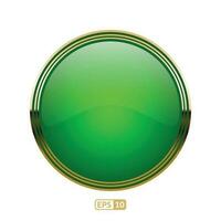 green button with gold border on white background. Luxury green glossy button. vector