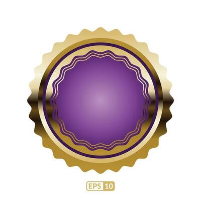 A purple and gold badge with a gold border. Luxury purple badge and label.