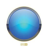A blue button with a gold border on a white background. Luxury royal blue glossy button. vector