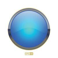 A blue button with a gold border on a white background. Luxury royal blue glossy button. vector