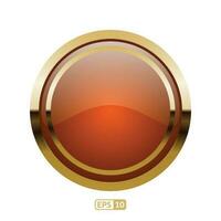 Red button with gold frame on white background. Red luxury circle button. vector