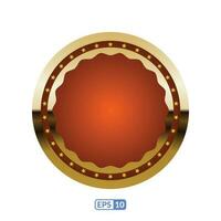 Gold frame circle shaped orange badge. vector