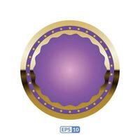 Gold frame circle shaped violet badge. vector