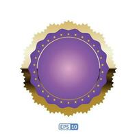 Zigzag gold frame round violet badge EPS10. vector