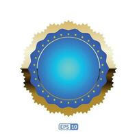 Zigzag gold frame round royal blue badge EPS10. vector