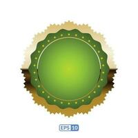 Zigzag gold frame round lime green badge EPS10. vector