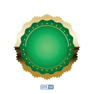 Zigzag gold frame round jade blue badge EPS10.