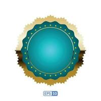 Zigzag gold frame round sky blue badge EPS10. vector