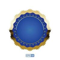 Zigzag gold frame round blue badge EPS10. vector