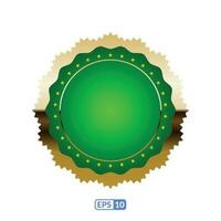 Zigzag gold frame round green badge EPS10. vector