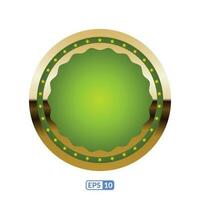 Gold frame circle shaped lime green badge. vector