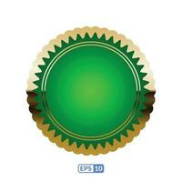 Golden zigzag frame green round badge EPS10. vector