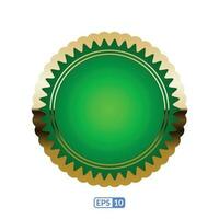 Golden zigzag frame green round badge EPS10. vector