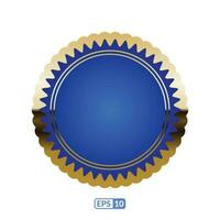 Golden zigzag frame blue round badge EPS10. vector