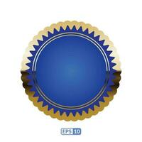 Golden zigzag frame blue round badge EPS10. vector