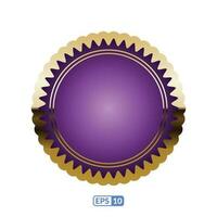 Golden zigzag frame purple round badge EPS10. vector