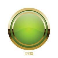 Green luxury circle glossy button and labels. vector