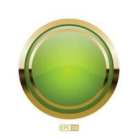 Green luxury circle glossy button and labels. vector