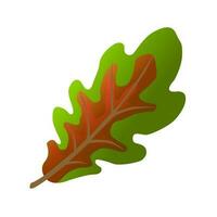 Color oak leaf. Autumn vector object isolated on white. Cartoon fallen foliage, dry tree leaf of gradient color, design element, sign or symbol. vector illustration