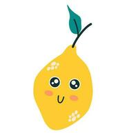 Lemon character icon with smiley face. Cute fruit. Vector illustrations in a pastel palette for kids isolated on the white background.