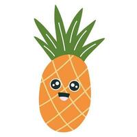 Pineapple character icon with smiley face. Cute fruit. Vector illustrations for kids isolated on the white background.