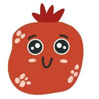 Pomegranate character icon with smiley face. Hand drawn cartoon doodle in simple naive style. Vector cartoon illustrations in a pastel palette for kids. Isolate cute fruit