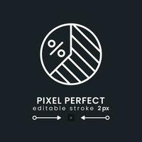 Pie chart white linear desktop icon on black. Market analysis. Financial report. Data visualization. Pixel perfect, outline 2px. Isolated user interface symbol for dark theme. Editable stroke vector