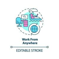 Work from anywhere concept icon. Flexible work. Internet connectivity. Professional freelancer. Remote worker abstract idea thin line illustration. Isolated outline drawing. Editable stroke vector