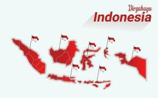 indonesio independencia día agosto 17, mapa de Indonesia, enviar modelo Indonesia independencia día bandera modelo - ilustración mapa de indonesio territorio con muchos islas vector