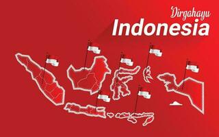 indonesio independencia día agosto 17, mapa de Indonesia, enviar modelo Indonesia independencia día bandera modelo - ilustración mapa de indonesio territorio con muchos islas vector