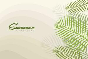 Summer Background with green and yellow tones and soft green palm leaves on the right side of the frame. Summer background Landscape, header, and card. vector