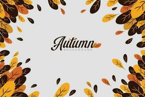 Autumn Background with brown, orange, and yellow tones leaves surround the frame. Clear white background Landscape, header, and card. vector