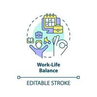 Work life balance concept icon. Take break. Avoid burnout. Time management. Flexible work. Mental health support abstract idea thin line illustration. Isolated outline drawing. Editable stroke vector