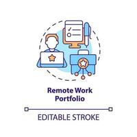 Remote work portfolio concept icon. Job application. Independent contractor. Professional freelancer. Work and travel abstract idea thin line illustration. Isolated outline drawing. Editable stroke vector