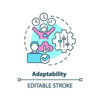 Adaptability concept icon. Overcome challenge. Time zone. Flexible working hours. Remote work. Soft skill abstract idea thin line illustration. Isolated outline drawing. Editable stroke vector