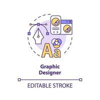 Graphic designer concept icon. Creative occupation. Digital skill. Freelance worker. Visual communication abstract idea thin line illustration. Isolated outline drawing. Editable stroke vector