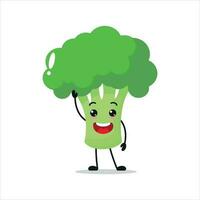 linda contento brócoli personaje. sonriente y saludar vegetal dibujos animados emoticon en plano estilo. panadería emoji vector ilustración