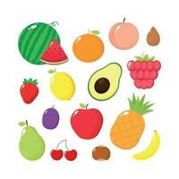 different cute fruits set character. Organic tropical fruits for salad vegetarian. vector
