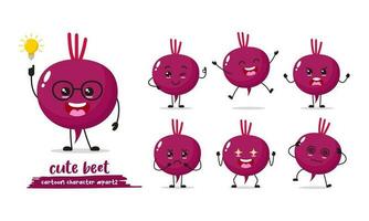 beet cartoon with many expressions. different vegetable activity vector illustration flat design. smart beet for children story book.