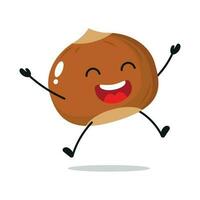 Happy Hazelnut Jump In The Air With Hand vector