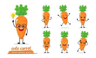 Carrot cartoon with many expressions. different Vegetable activity vector illustration flat design. smart carrot for children story book.