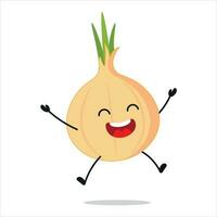 Happy Onion Jumping In The Air Alone Vector Illustration Character