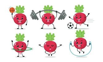 Radish Exercise Sport Different Activity Vector Illustration Sticker Character