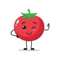 Tomato Vegetable Blink His Eyes and Say Ok With Hand Vector Illustration