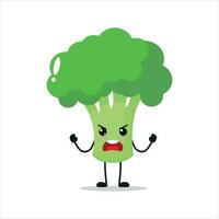 linda enojado brócoli personaje. gracioso furioso brócoli dibujos animados emoticon en plano estilo. vegetal emoji vector ilustración